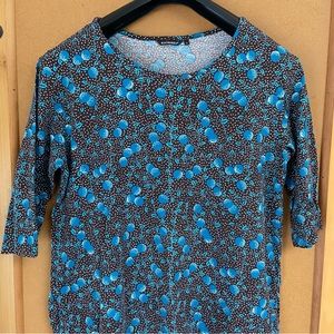 Marimekko cotton tunic dress sz XL blue and brown 3/4 sleeves